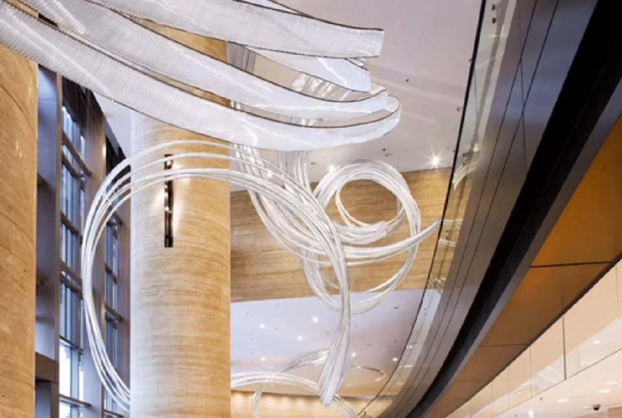 DUTTI LED Long Crystal Streamer Chandelier: Modern Unique Design Pendant Ceiling Lighting OEM/ODM for Hotel Lobby