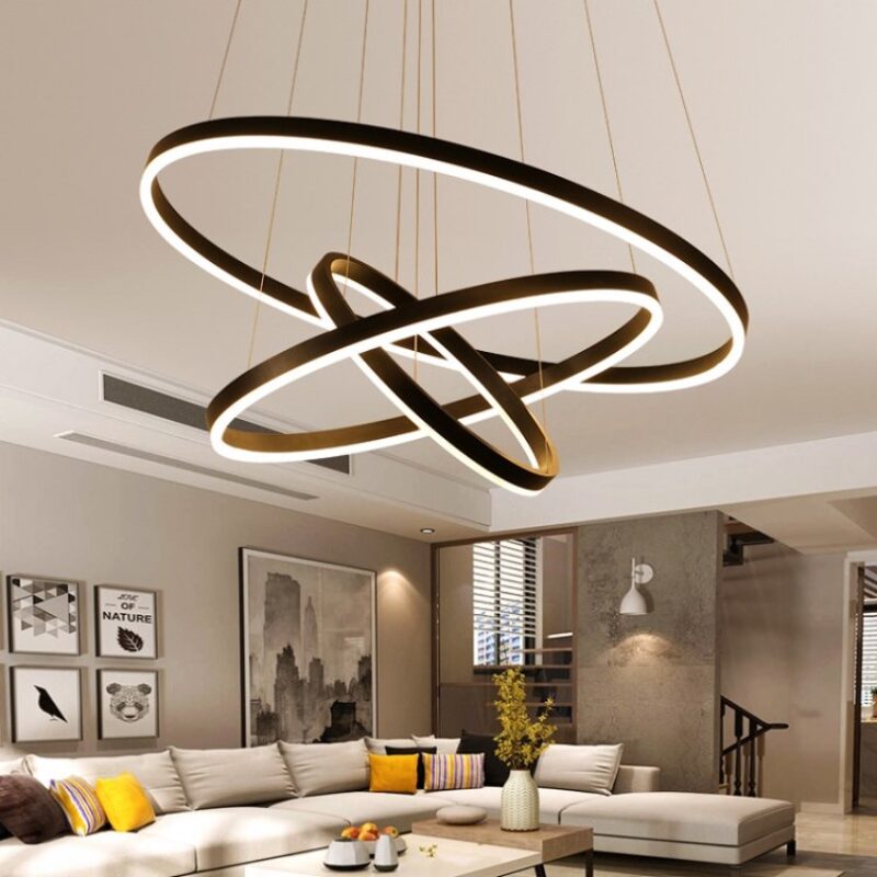 Dutti D0038 LED Chandelier Modern minimalist led restaurant chandelier Round Nordic living room creative personality bedroom study office lamps brushed nickel  3 ring