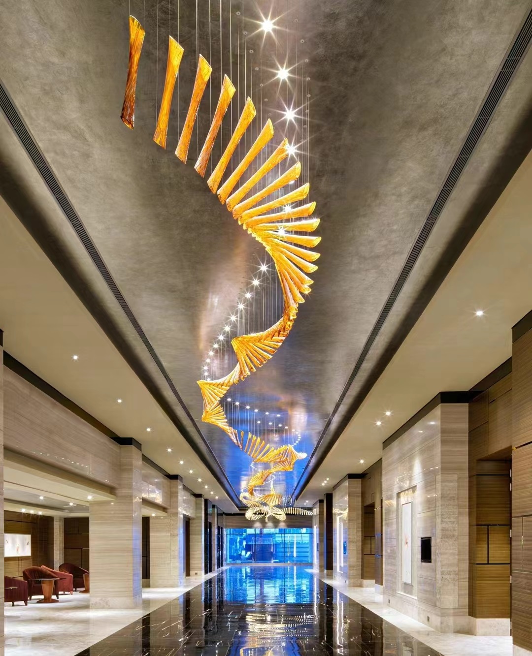 Dutti LED Long Glass Modern Chandelier Pendant Lighting Unique Design OEM ODM for Hotel Hall 